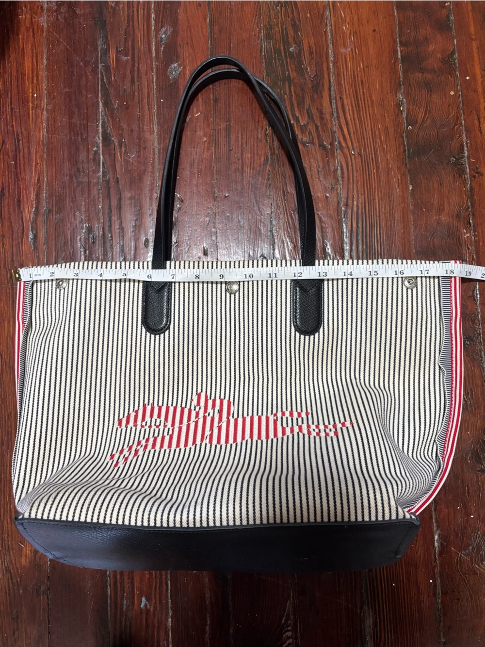 Longchamp Essential Raye Large Striped Logo Tote - Picture 7 of 9